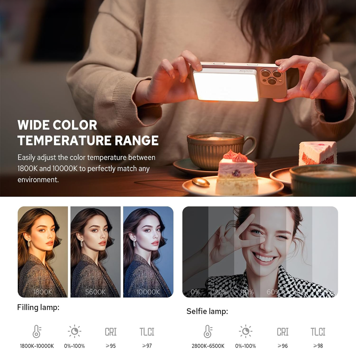 Magnetic Charging Full color LED - Selfie Light & Power Bank by Godox | RGB selfie light | SASKA Trading Dubai UAE