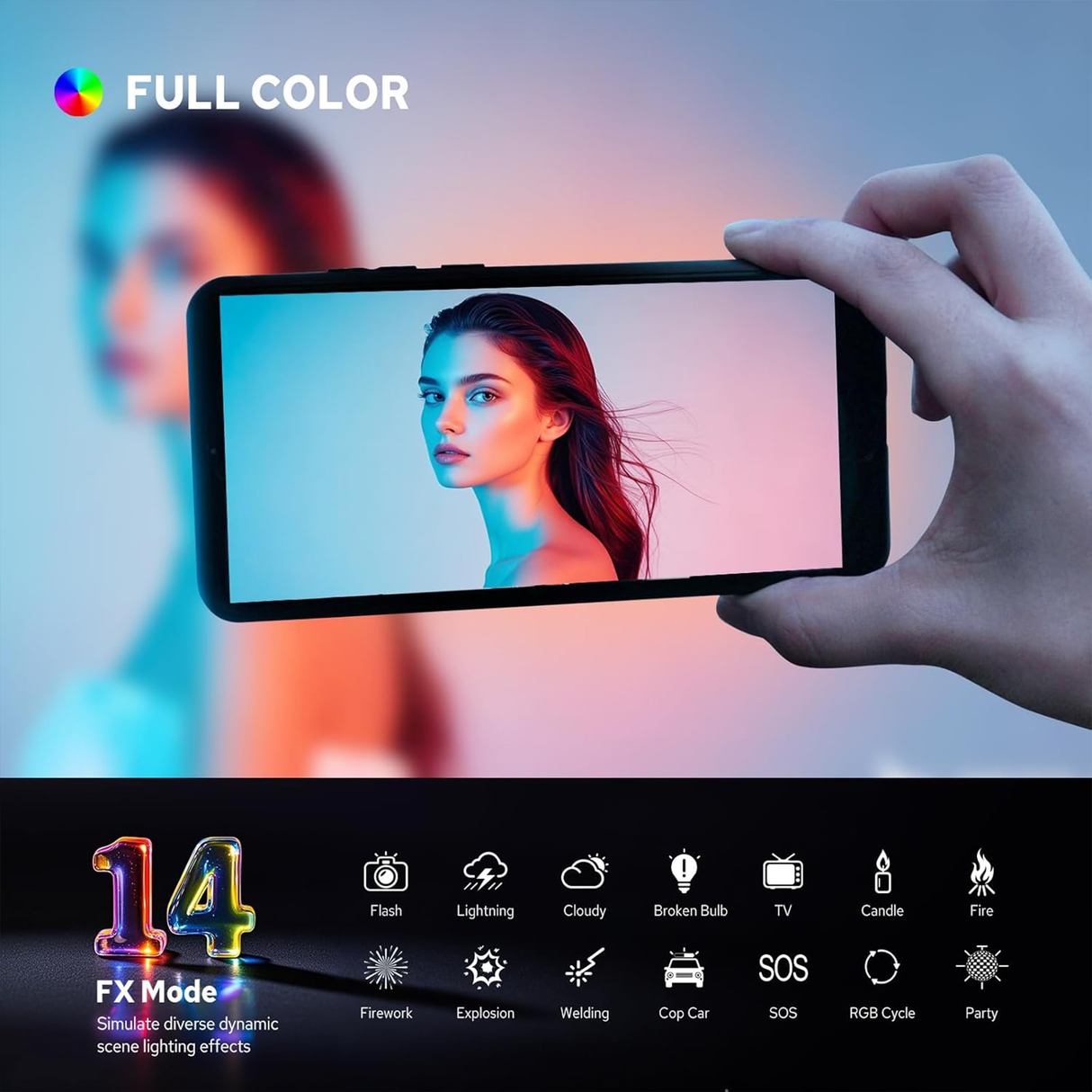 Magnetic Charging Full color LED - Selfie Light & Power Bank by Godox | RGB selfie light | SASKA Trading Dubai UAE
