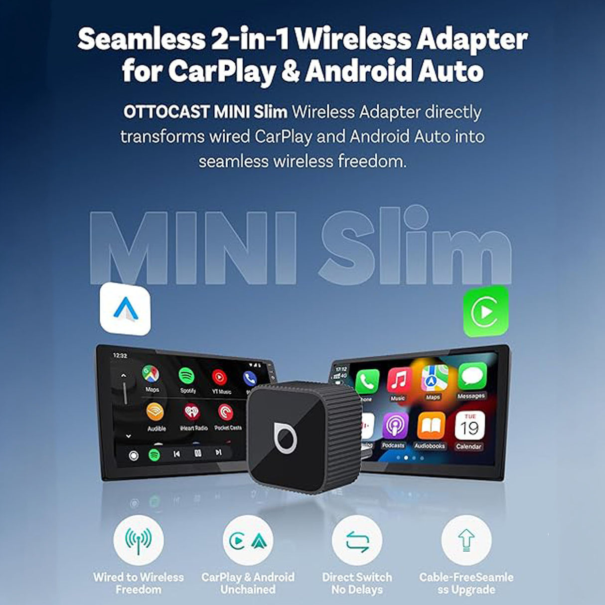CP88-T2 Mini Slim Wireless CarPlay & Android Auto Adapter for Wired Cars by Ottocast