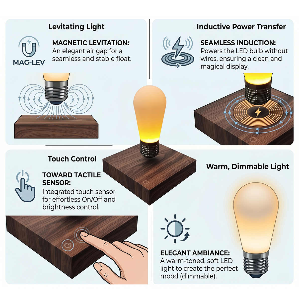 Magnetic Levitating Desk lamp with Floating Bulb and Wireless Power Touch Control