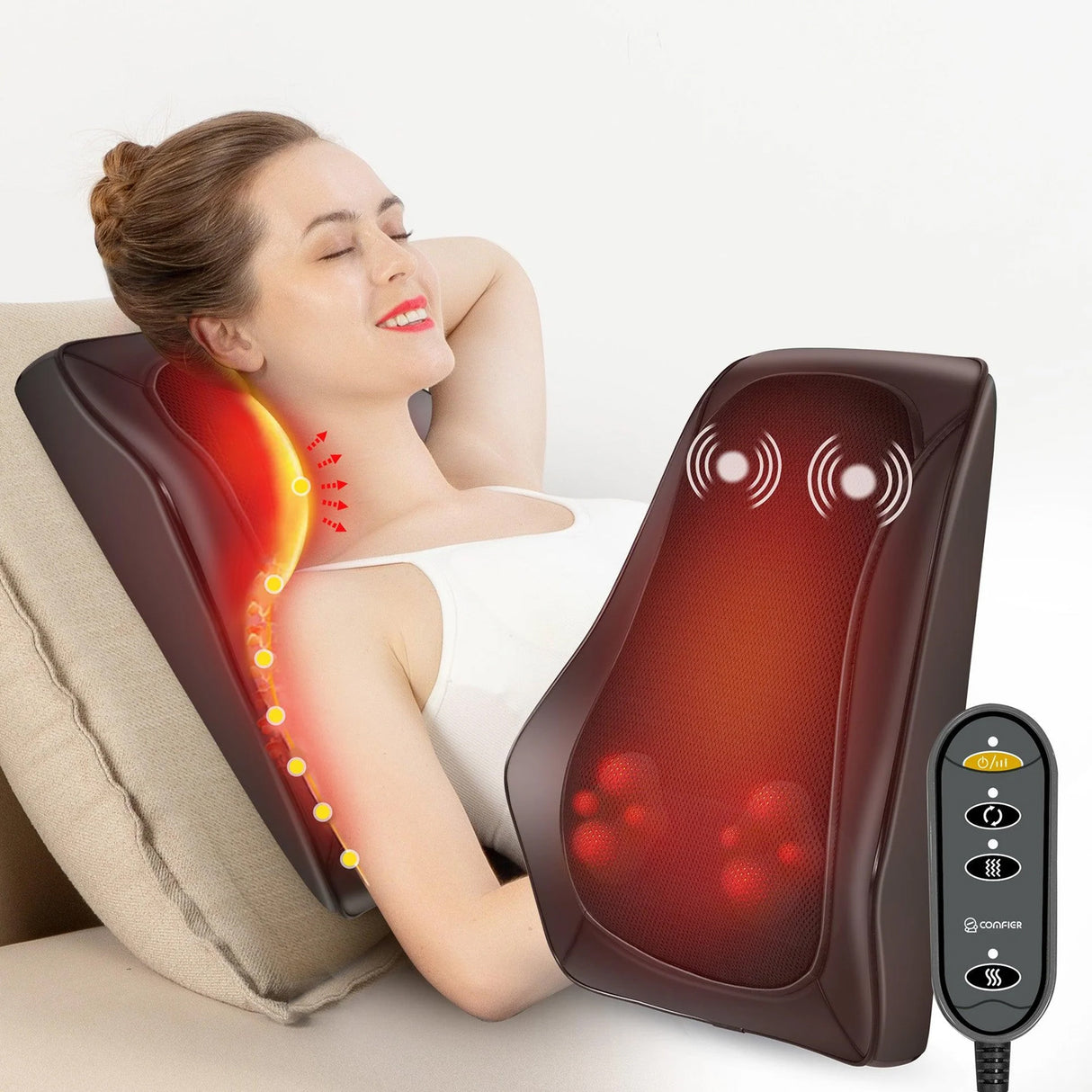 Ultra Slim Back & Neck Massager 1228 with 3D Shiatsu Deep Kneading & Heat by Comfier