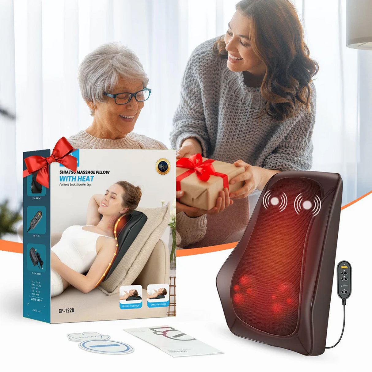 Ultra Slim Back & Neck Massager 1228 with 3D Shiatsu Deep Kneading & Heat by Comfier