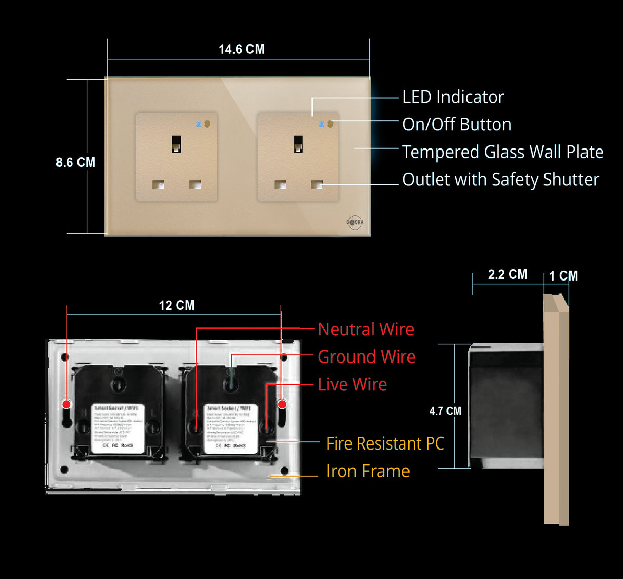 Golden double wifi wall socket uk