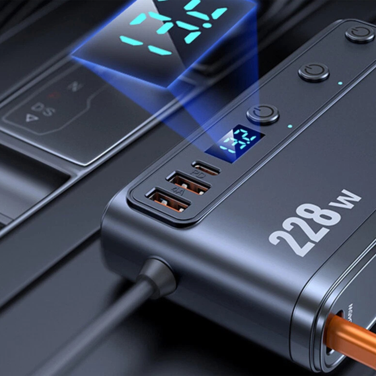 Multi-Port Smart Car Charger Adapter 228W with Digital Display