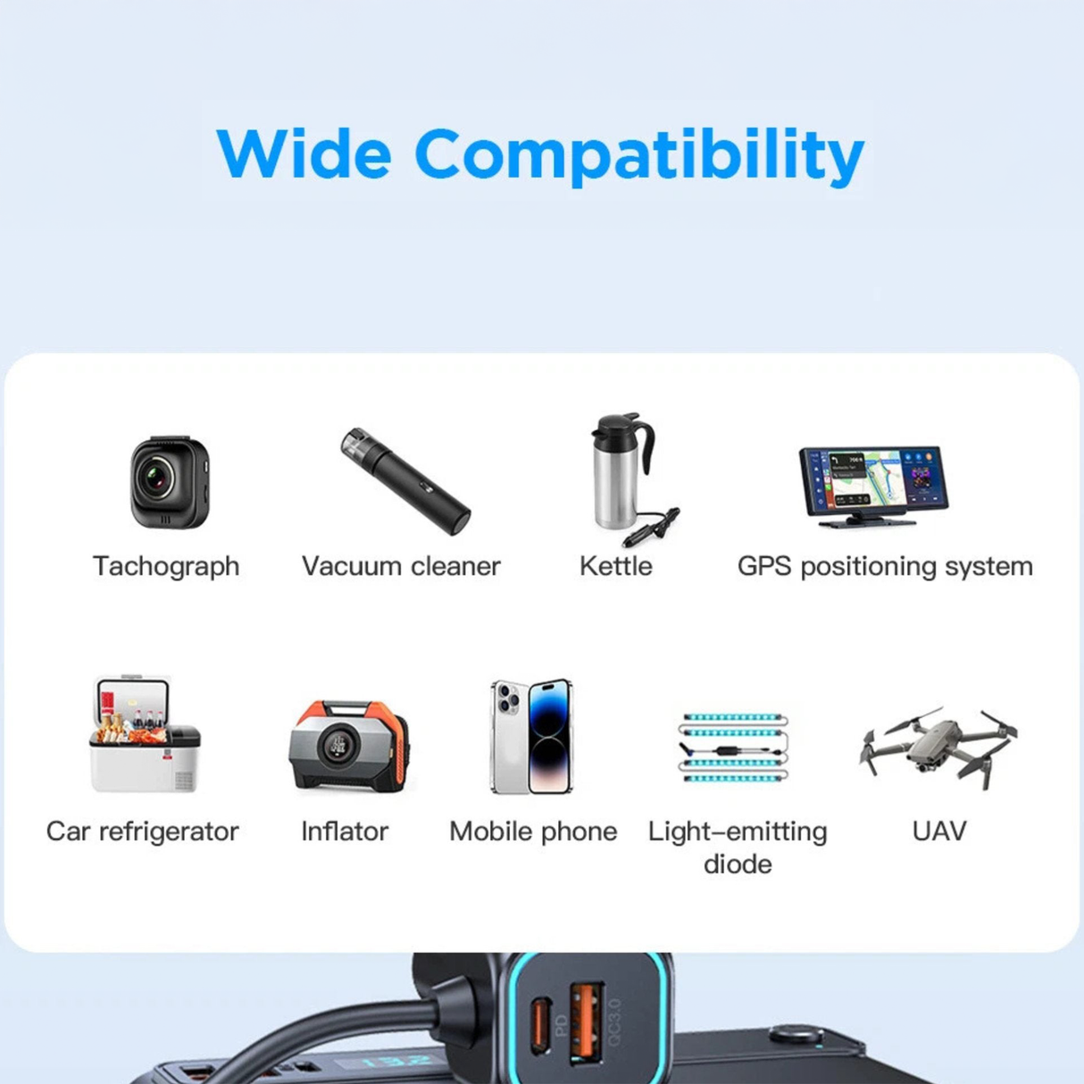 Multi-Port Smart Car Charger Adapter 228W with Digital Display