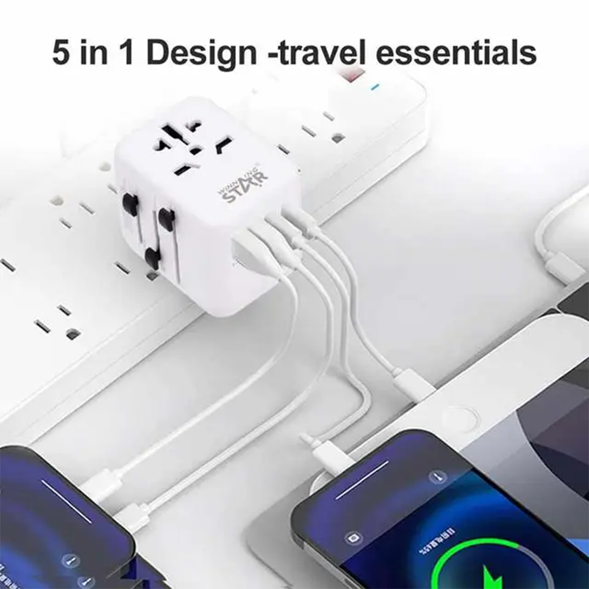 Multifunctional Travel Socket ST-1009U 2500W with 5 Ports, USB & Type-C by Winning Star | Universal Socket | SASKA Trading
