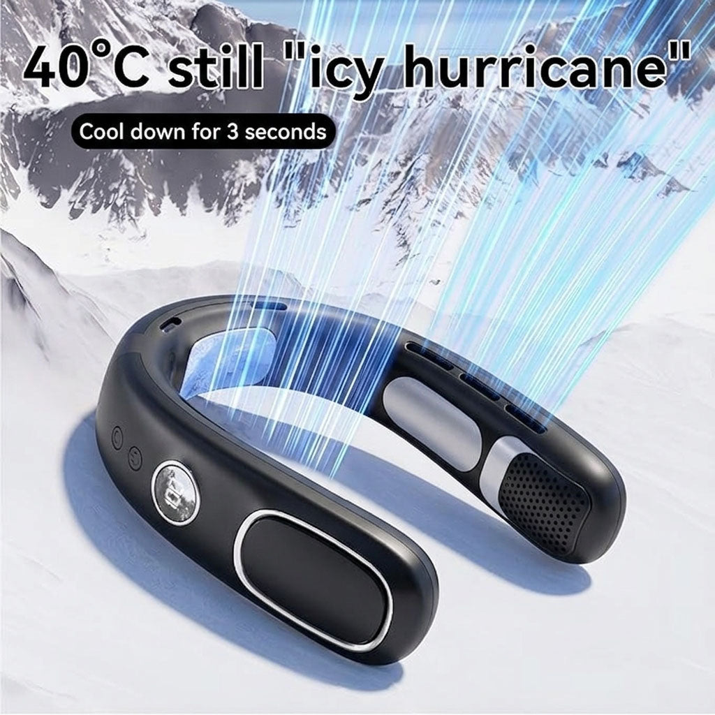 N90 Cold Compress Neck Fan – Semiconductor Ice Cooling, 4000mAh Rechargeable Battery, 5-Speed Hands-Free Portable Cooling Fan with LED Display