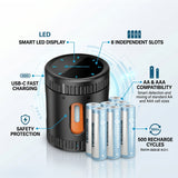 Neon Smart Battery Charging Case with 8 Rechargeable AA Batteries, USB-C Fast Charging & LED Display by Powerology