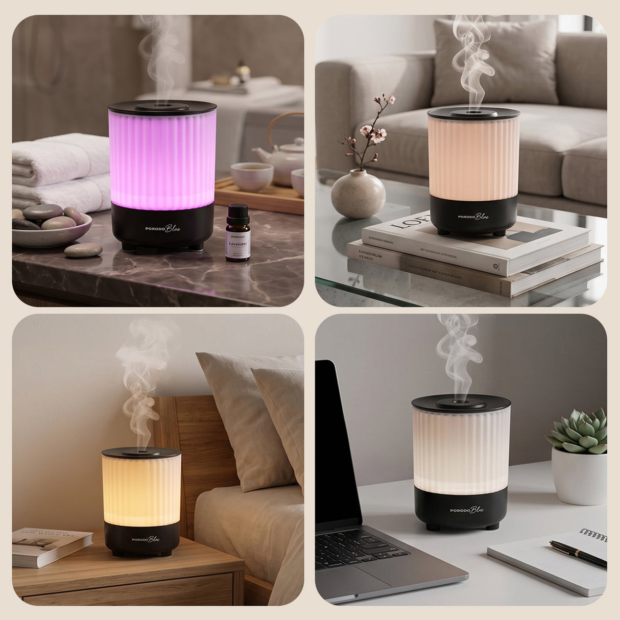 Noa Aroma Diffuser with 7 Color Lights & 150mL Water Tank – USB-C Portable Aromatherapy Humidifier by Porodo