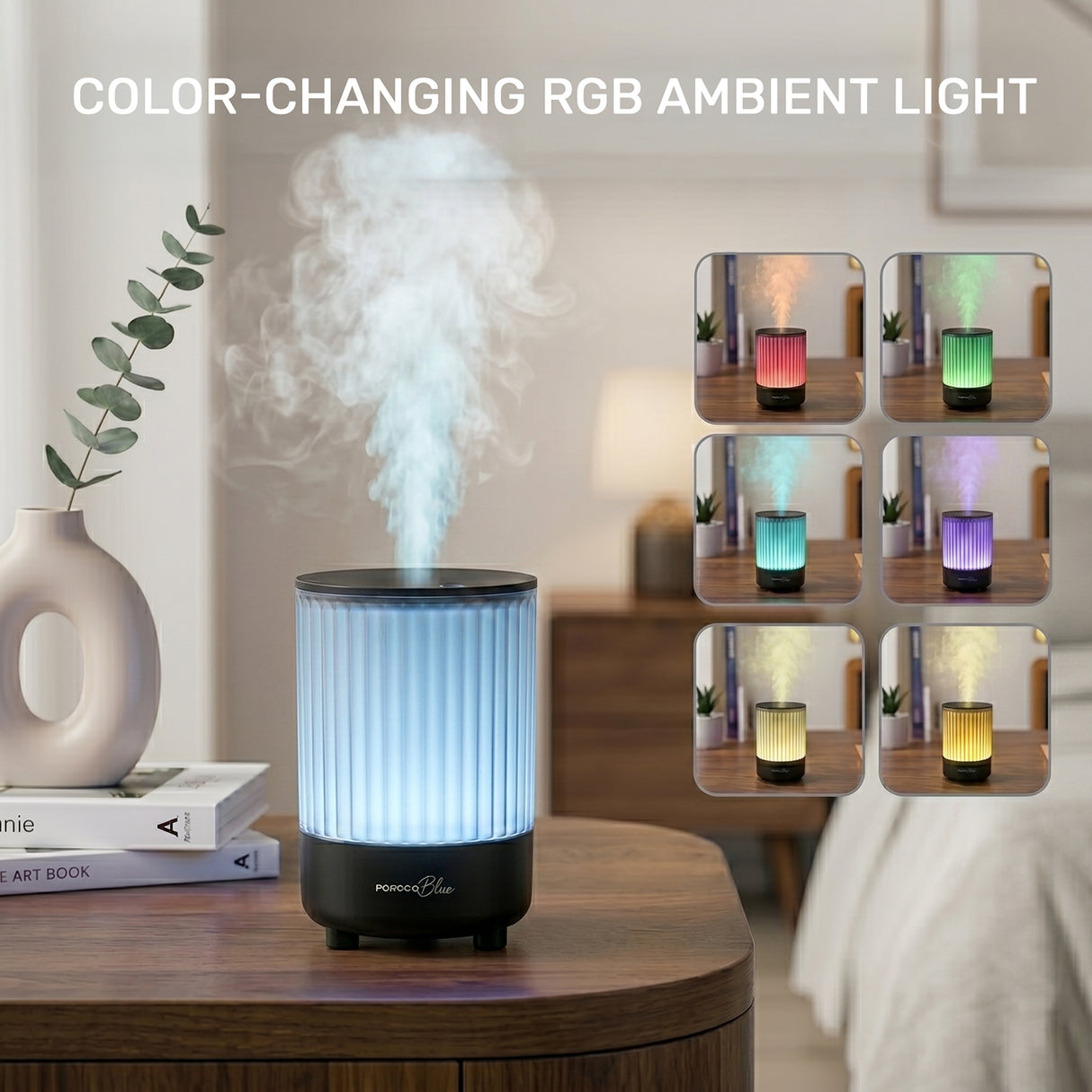 Noa Aroma Diffuser with 7 Color Lights & 150mL Water Tank – USB-C Portable Aromatherapy Humidifier by Porodo