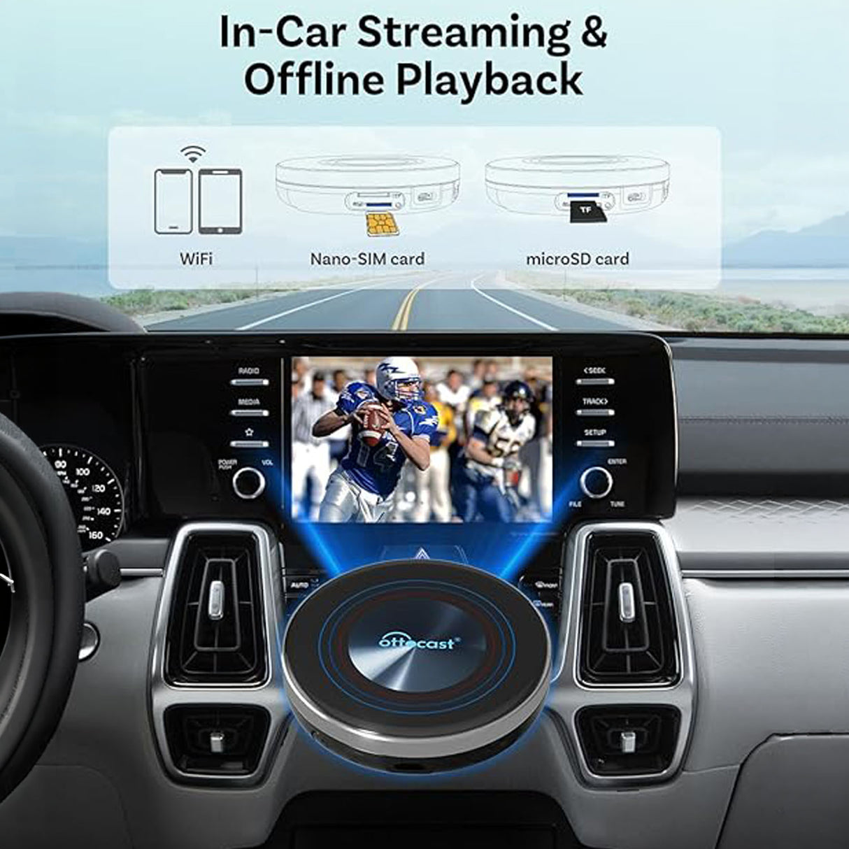 i3 AI Box Android 13 Wireless CarPlay Adapter with 4G SIM, 8-Core Processor, YouTube, Netflix, Disney+, TikTok, Split Screen & Google Play Support by OTTOCAST