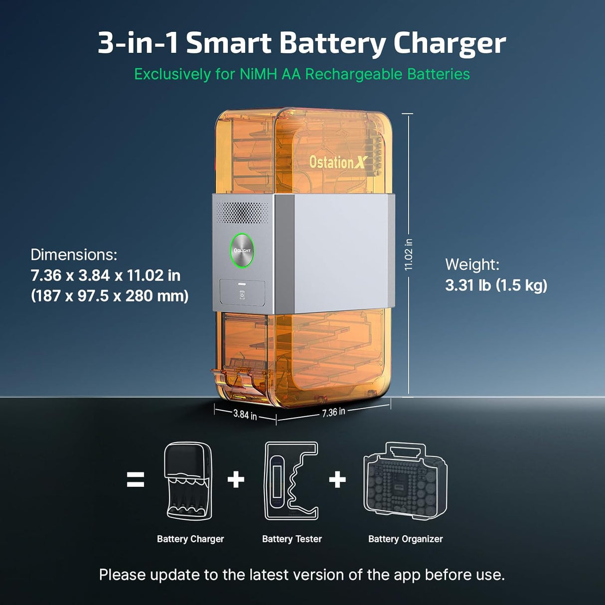 3 in 1 Smart Battery Charger Ostation X for NiMH AA Rechargeable Batteries by Olight  Battery Charger SASKA Trading