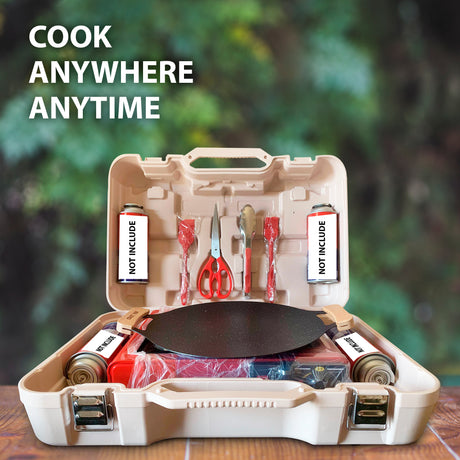 Portable Outdoor Gas Stove Cooking Set with Grill Pan and Camping Tools in One Kit | Gas Stove Kit | SASKA Trading