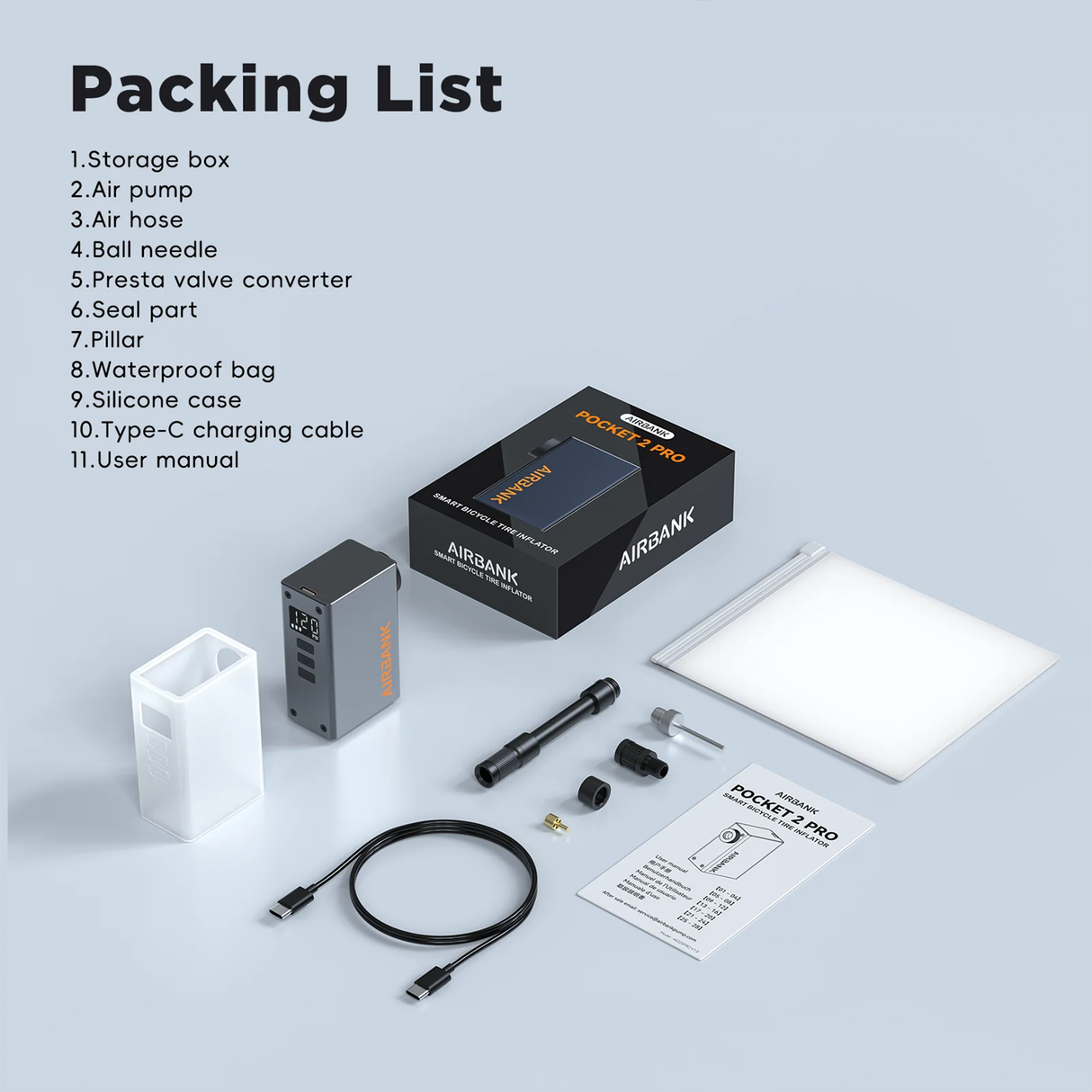 Pocket 2 Pro Mini Electric Bike Pump – 120 PSI Smart Rechargeable Inflator by AIRBANK