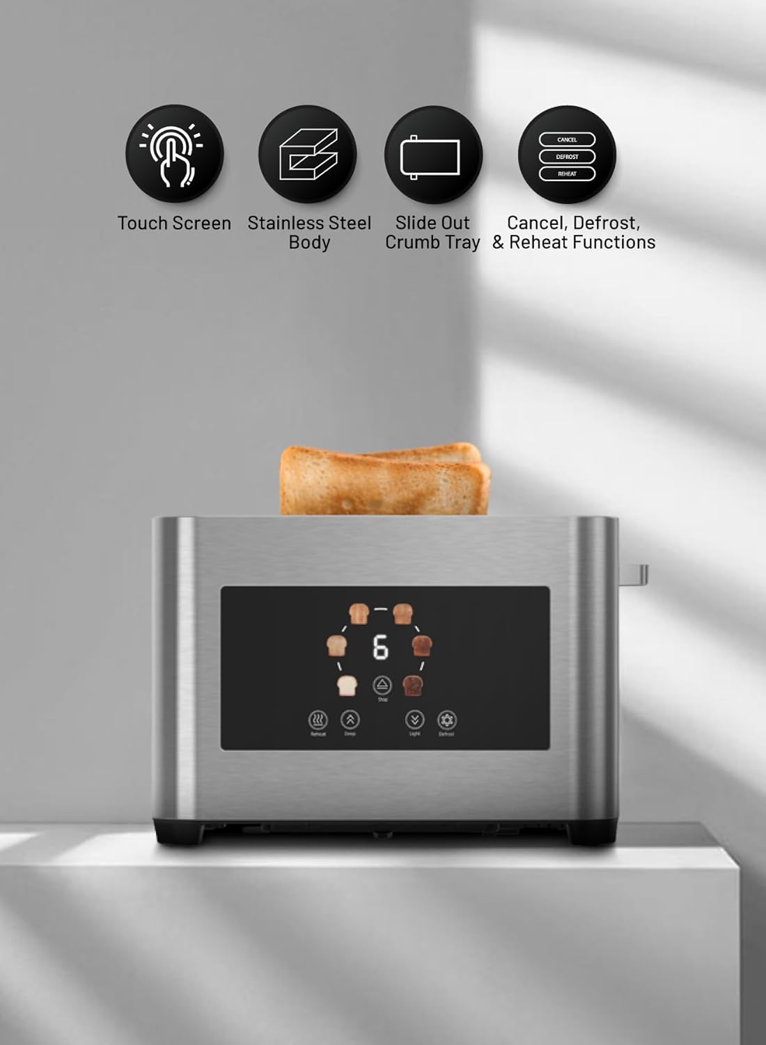 2-Slice Digital Pop-Up Bread Toaster with Smart memory 850W by Porodo - SASKA Trading