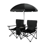 كرسي تخييم مزدوج مع مظلّة وحامل أكواب (CampShade) – كرسي خارجي قابل للطي (أسود) من Porodo 