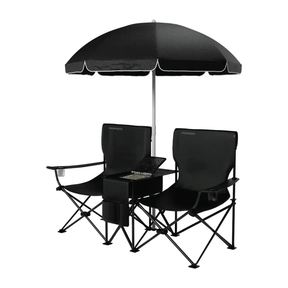 CampShade Dual Camping Chair with Umbrella & Cup Holder – Portable Outdoor Foldable Seat (Black) by Porodo | Foldable Chair | SASKA Trading