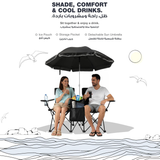 كرسي تخييم مزدوج مع مظلّة وحامل أكواب (CampShade) – كرسي خارجي قابل للطي (أسود) من Porodo 