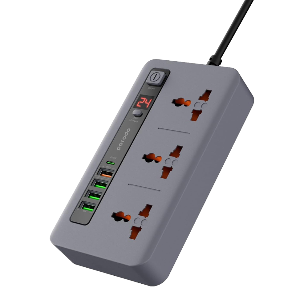 Porodo 3AC 4USB Multi Port Super Hub 2M