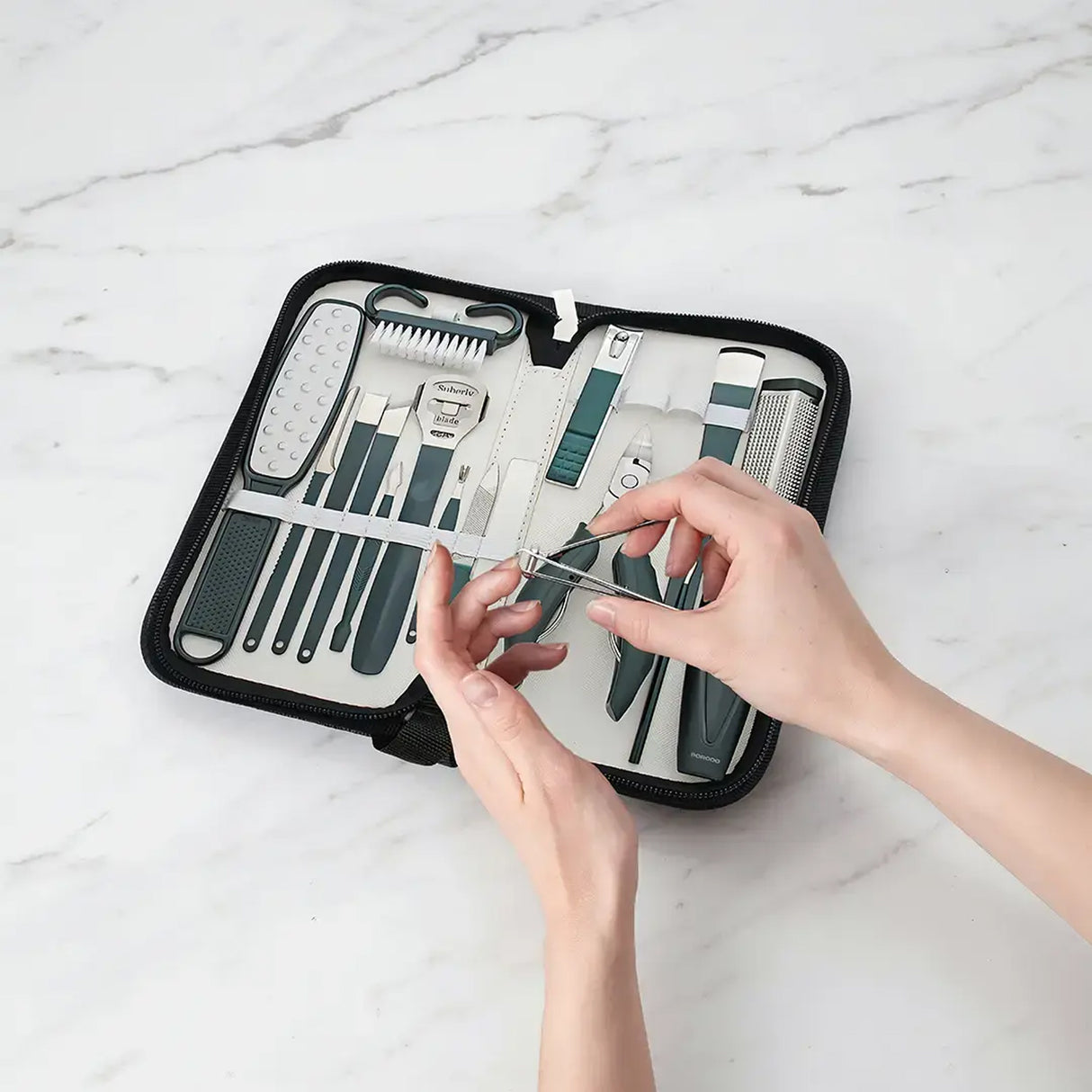 16-in-1 Stainless Steel Nail Clipper Set for Manicure & Pedicure – Portable Grooming Kit with Travel Case by Porodo