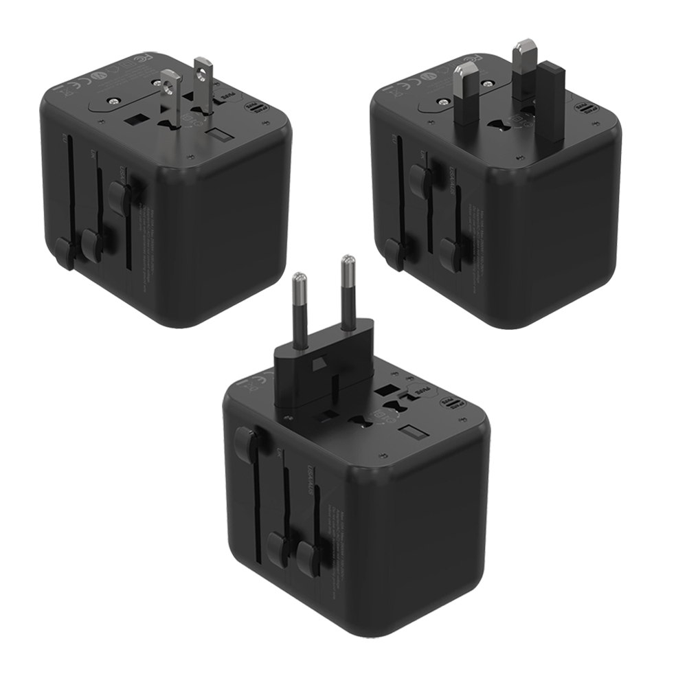 Porodo Dual USB- A Universal Travel Adapter Black