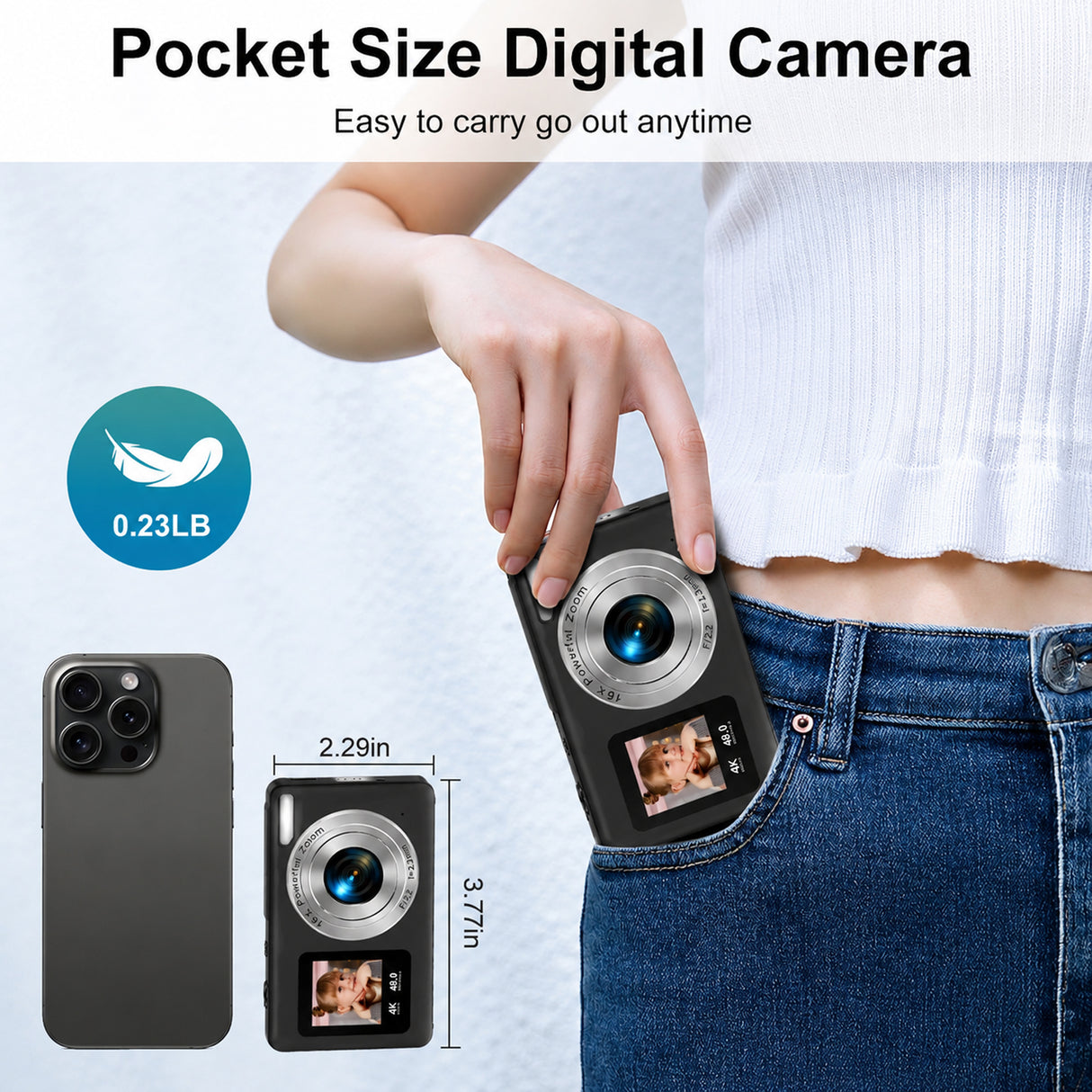 48MP Dual-Screen Mini Digital Camera with 4K Video, 18X Zoom & Autofocus by Porodo
