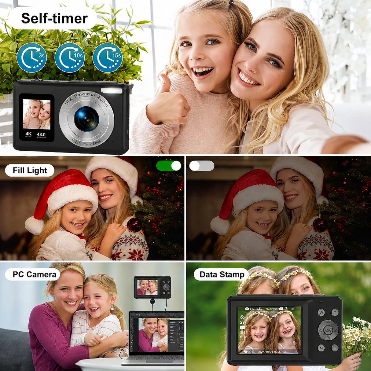 48MP Dual-Screen Mini Digital Camera with 4K Video, 18X Zoom & Autofocus by Porodo