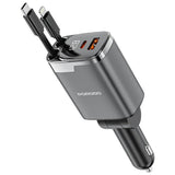 Fast Charging 111W Multi- Port Car Charger with Built-in Type-C and Lightning 80cm Retractable Cables by Porodo - saska - saska.ae