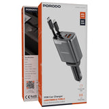 Fast Charging 111W Multi-Port Car Charger with Built-in Type-C and Lightning 80cm Retractable Cables by Porodo