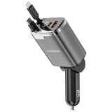 Fast Charging 111W Multi-Port Car Charger with Built-in Type-C and Lightning 80cm Retractable Cables by Porodo