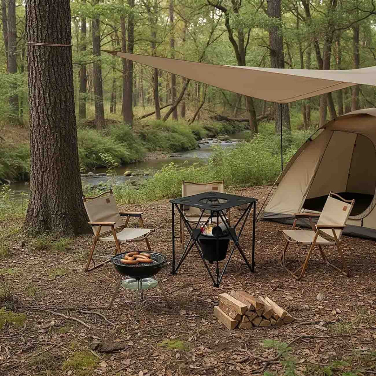 طاولة تخييم عالية الجودة، قابلة للطي، محمولة، خفيفة الوزن، بتصميم عصري من Porodo.