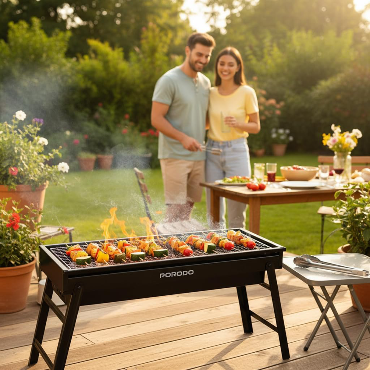 شواية فحم محمولة للطهي في الهواء الطلق، تصميم قابل للطي من Porodo