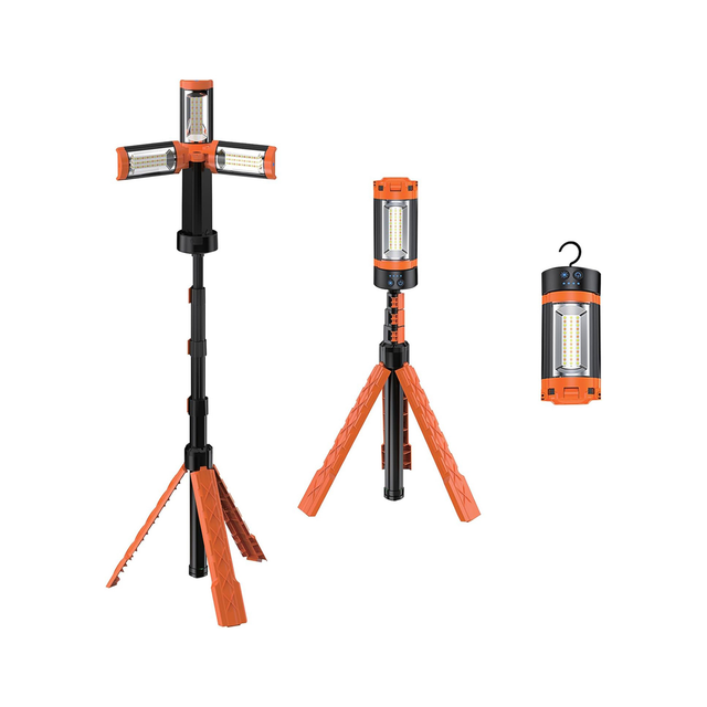 Set of three orange and black lights on a white background