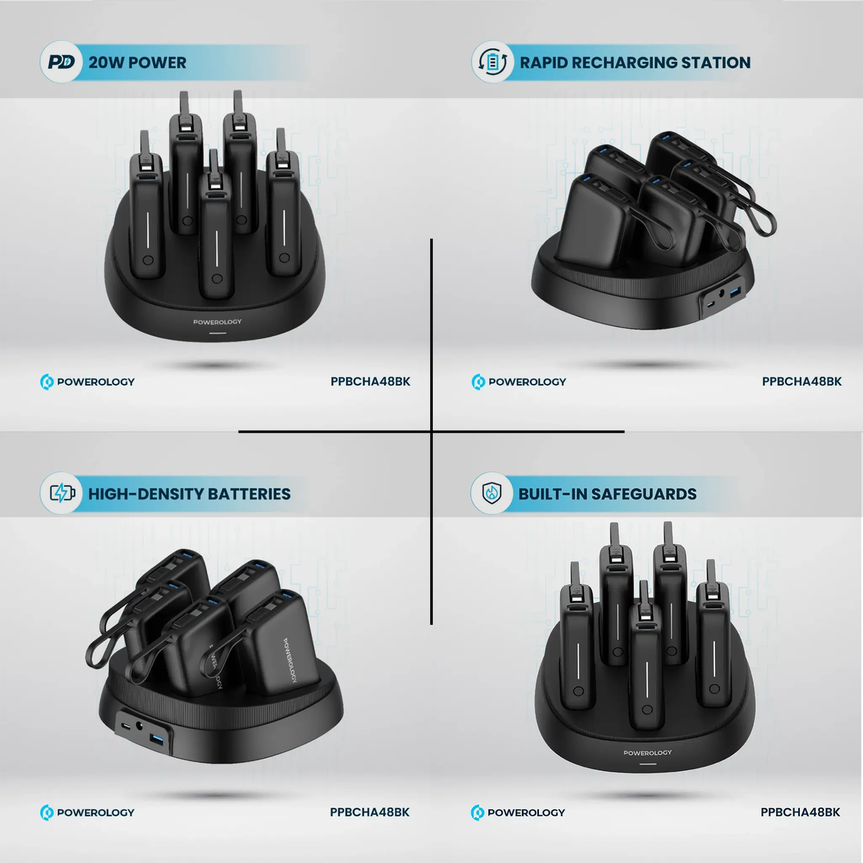 Power Bank Station 5 * 10000mAh – Portable USB Charging Hub by Powerology