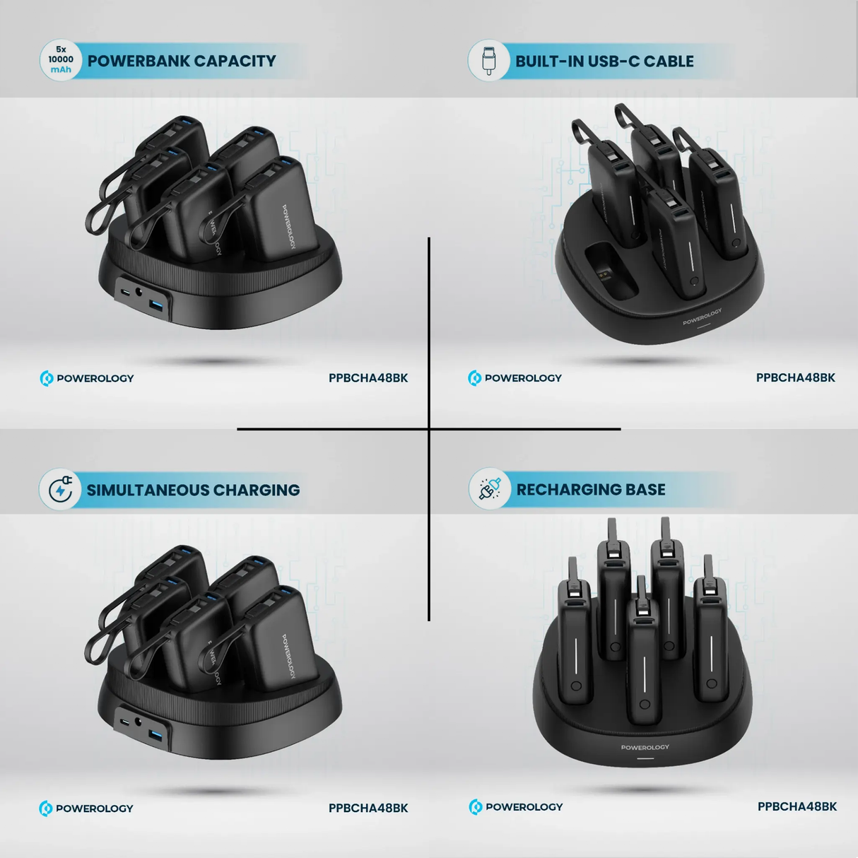 Power Bank Station 5 * 10000mAh – Portable USB Charging Hub by Powerology