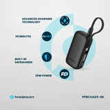 باور بنك PD بقدرة 20 واط وسعة 5000 مللي أمبير، مع USB-C وUSB-A، شحن سريع بحجم مدمج مع كابل Type-C قابل للإزالة من Powerology