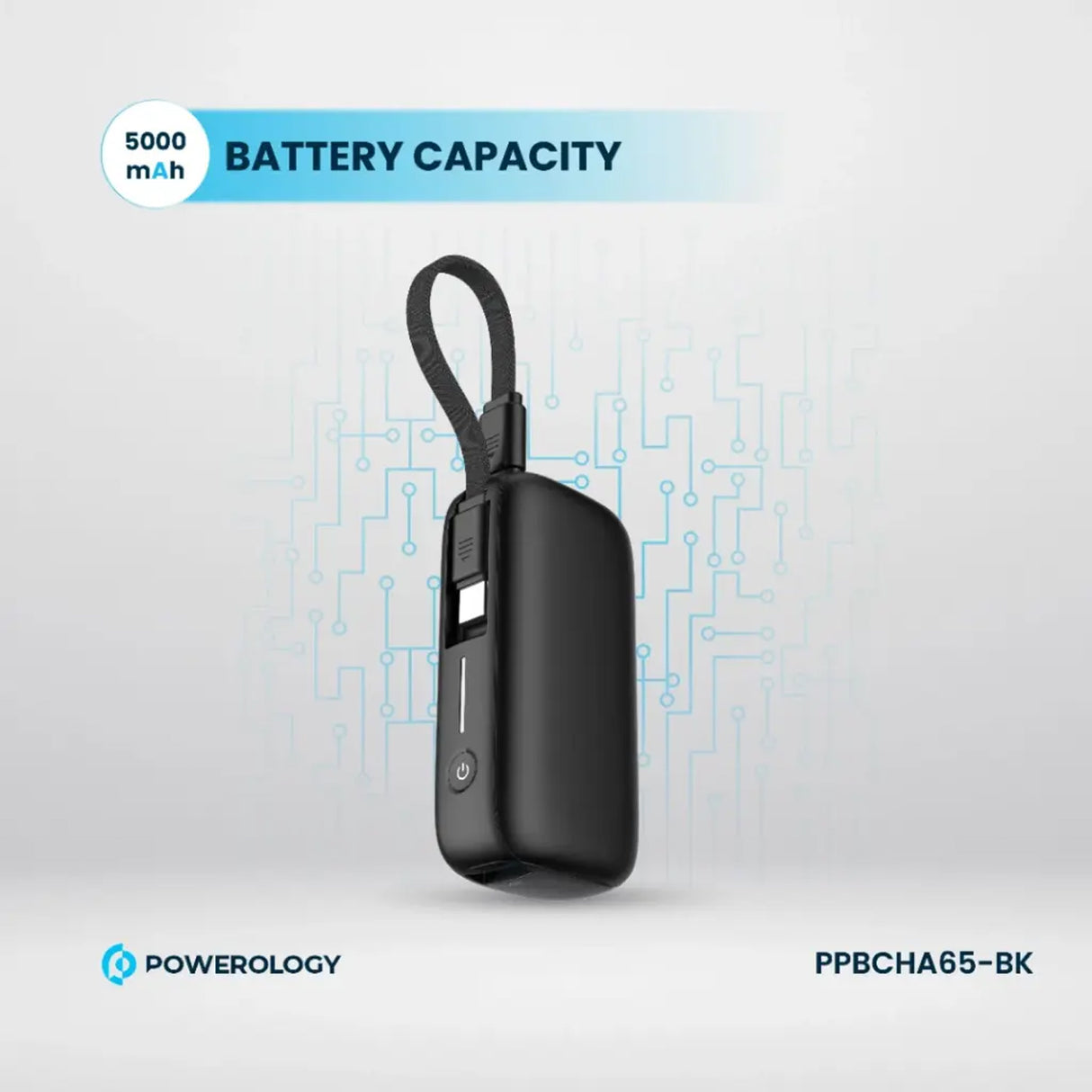 باور بنك PD بقدرة 20 واط وسعة 5000 مللي أمبير، مع USB-C وUSB-A، شحن سريع بحجم مدمج مع كابل Type-C قابل للإزالة من Powerology