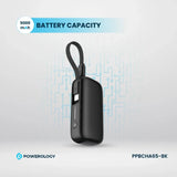 باور بنك PD بقدرة 20 واط وسعة 5000 مللي أمبير، مع USB-C وUSB-A، شحن سريع بحجم مدمج مع كابل Type-C قابل للإزالة من Powerology
