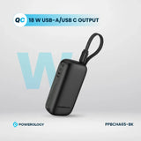 باور بنك PD بقدرة 20 واط وسعة 5000 مللي أمبير، مع USB-C وUSB-A، شحن سريع بحجم مدمج مع كابل Type-C قابل للإزالة من Powerology
