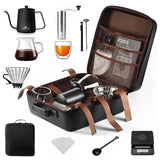 Premium 9-Piece Travel Pour Over Coffee Maker Set with 6-Gear Grinder, Digital Scale & Carry Case – 600ml Black