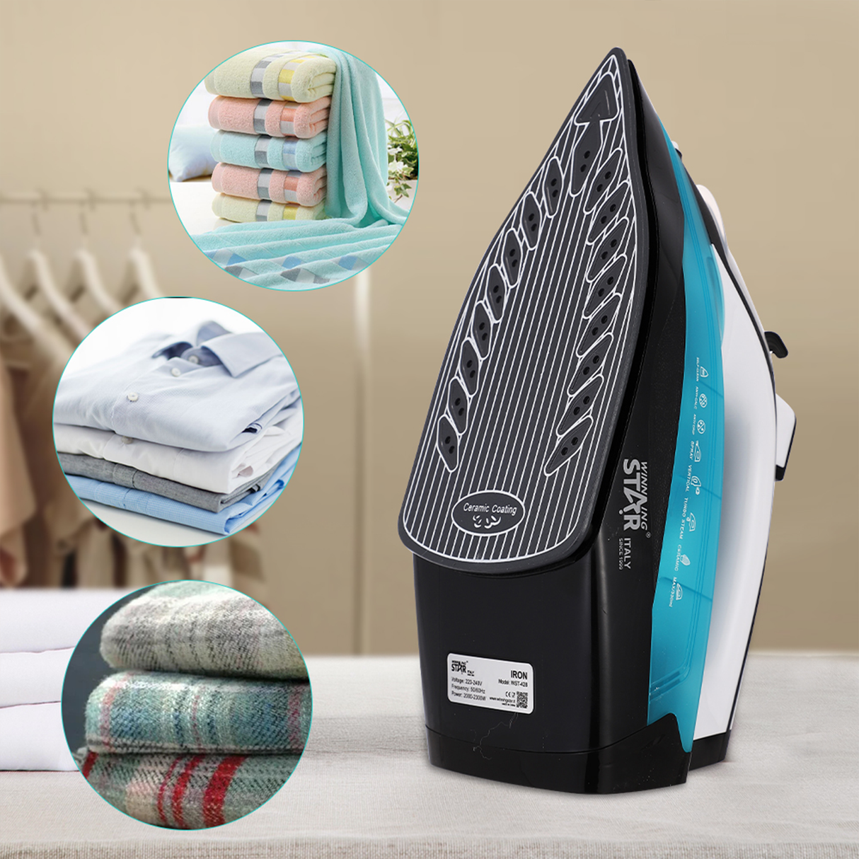 Professional Full Function Steam Iron 2300W Ceramic Soleplate ST-428 by Winning Star | Iron | SASKA Trading