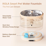 ROLA Smart Pet Water Fountain with Smart App Hydration Monitoring, Wireless Pump & 2L Filtration System - Cordless Version by Enabot