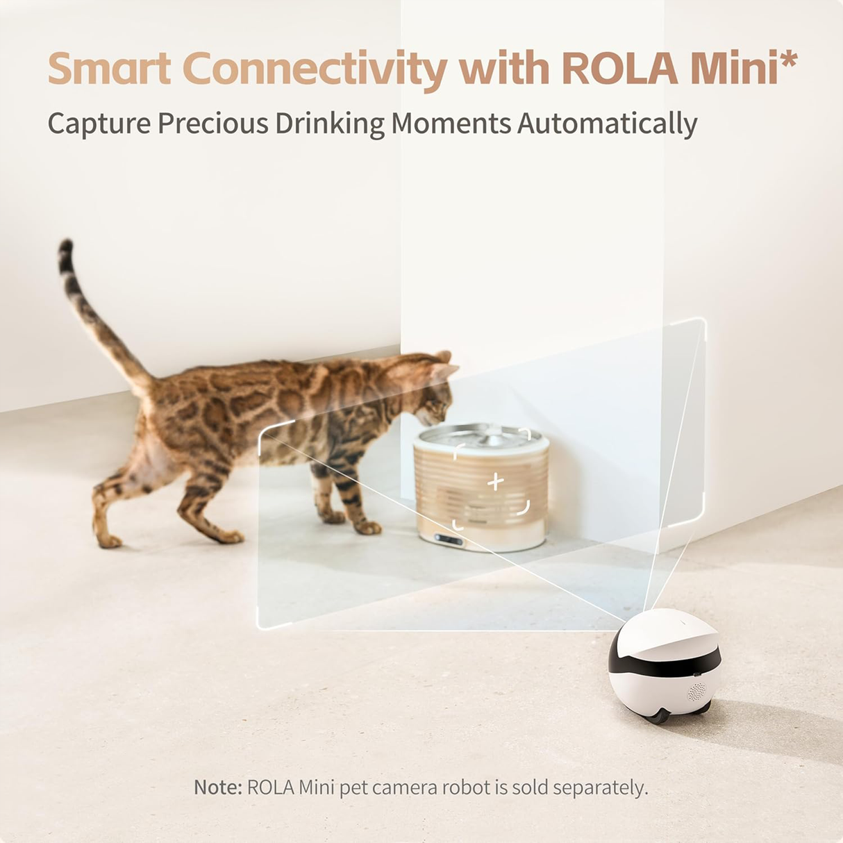 ROLA Smart Pet Water Fountain with Smart App Hydration Monitoring, Wireless Pump & 2L Filtration System - Cordless Version by Enabot