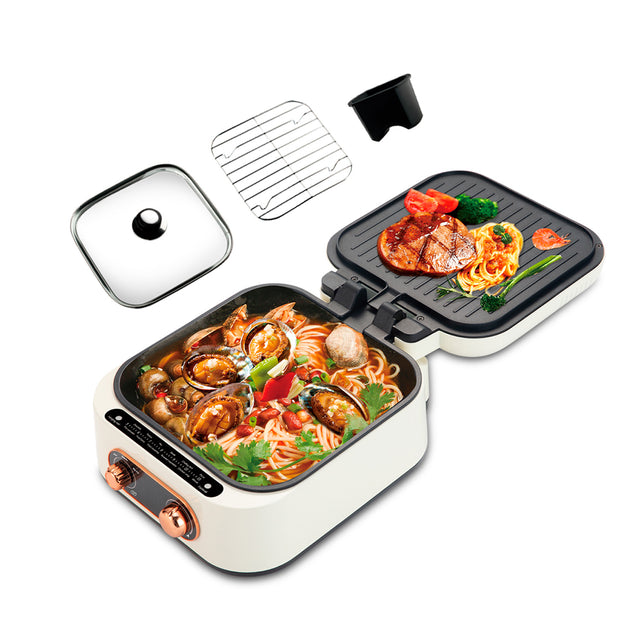 3-in-1 Electric Grill Hot Pot with Double Pan Frying 2.4L by RAF | saska| saska.ae | Electric Grill Hot Pot