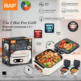 3-in-1 Electric Grill Hot Pot with Double Pan Frying 2.4L by RAF