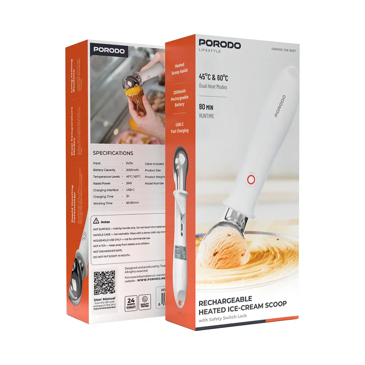 Rechargeable Heated Ice Cream Scoop with Safety Lock – Electric Ice Cream Melter Spoon by Porodo