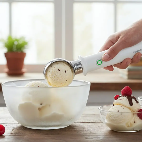 Rechargeable Heated Ice Cream Scoop with Safety Lock – Electric Ice Cream Melter Spoon by Porodo | Ice Cream Scoop | SASKA Trading