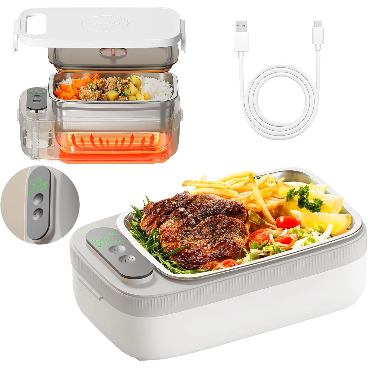 Portable Electric Lunch Box Stainless Steel - Food Warmer by VVU&CCO