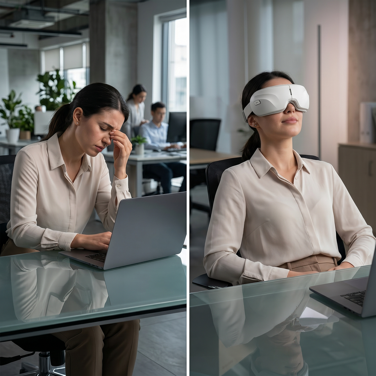 Rechargeable Smart Eye Massager with Heat and Bluetooth Music 1200mAh Battery and 180° Foldable by Porodo