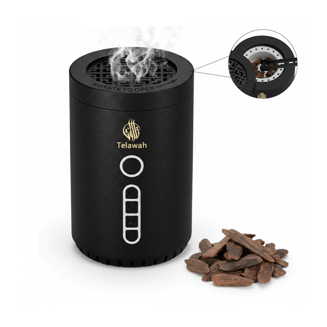 Smart OUD Bakhoor Incense Burner with Full Quran Audio MP3 Player Translation and Tafseer Rechargeable Quran Speaker by Telawah - Icense Burner - saska - saska.ae